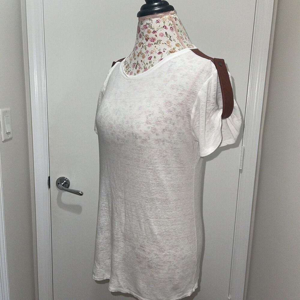 BCBG Max Azria Off White Penny Fitted Linen Blend Leather Straps On Shoulders XS